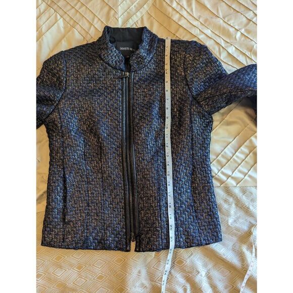 Lafayette 148 new York zip up wool/ poly blend jacket blue metallic finish euc 4 - Picture 9 of 9